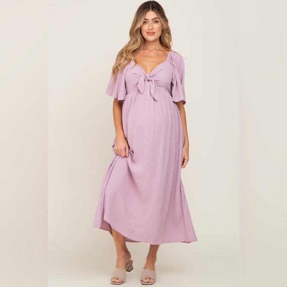 Pinkblush Swiss dot mauve flutter sleeve midi nwot - Picture 1 of 5